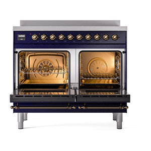 ILVE Nostalgie II 40-Inch Induction Range with 6 Induction Elements, 4.3 cu. ft. Oven, Midnight Blue with Burnished Trim, Solid Door, UNDI406QNMPMBB