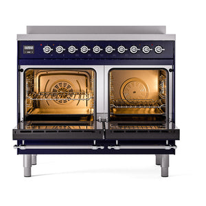 ILVE Nostalgie II 40-Inch Induction Range with 6 Induction Elements, 4.3 cu. ft. Oven, Midnight Blue with Chrome Trim, Solid Door, UNDI406QNMPMBC
