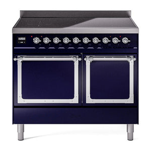 ILVE Nostalgie II 40-Inch Induction Range with 6 Induction Elements, 4.3 cu. ft. Oven, Midnight Blue with Chrome Trim, Solid Door, UNDI406QNMPMBC