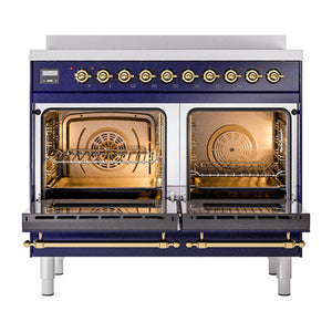 ILVE Nostalgie II 40-Inch Induction Range with 6 Induction Elements, 4.3 cu. ft. Oven, Midnight Blue with Copper Trim, Solid Door, UNDI406QNMPMBP