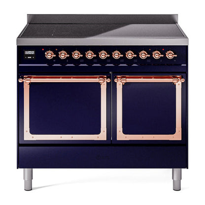 ILVE Nostalgie II 40-Inch Induction Range with 6 Induction Elements, 4.3 cu. ft. Oven, Midnight Blue with Copper Trim, Solid Door, UNDI406QNMPMBP
