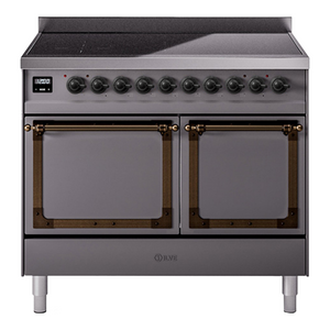ILVE Nostalgie II 40-Inch Induction Range with 6 Induction Elements, 4.3 cu. ft. Oven, Graphite Matte with Burnished Trim, Solid Door, UNDI406QNMPMGB