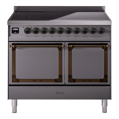 ILVE Nostalgie II 40-Inch Induction Range with 6 Induction Elements, 4.3 cu. ft. Oven, Graphite Matte with Burnished Trim, Solid Door, UNDI406QNMPMGB