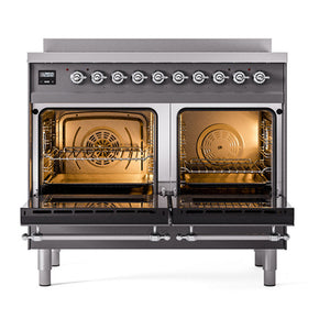 ILVE Nostalgie II 40-Inch Induction Range with 6 Induction Elements, 4.3 cu. ft. Oven, Graphite Matte with Chrome Trim, Solid Door, UNDI406QNMPMGC