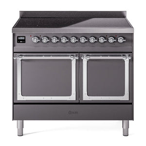 ILVE Nostalgie II 40-Inch Induction Range with 6 Induction Elements, 4.3 cu. ft. Oven, Graphite Matte with Chrome Trim, Solid Door, UNDI406QNMPMGC