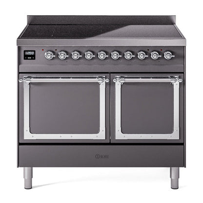 ILVE Nostalgie II 40-Inch Induction Range with 6 Induction Elements, 4.3 cu. ft. Oven, Graphite Matte with Chrome Trim, Solid Door, UNDI406QNMPMGC