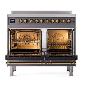 ILVE Nostalgie II 40-Inch Induction Range with 6 Induction Elements, 4.3 cu. ft. Oven, Graphite Matte with Brass Trim, Solid Door, UNDI406QNMPMGG