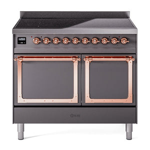 ILVE Nostalgie II 40-Inch Induction Range with 6 Induction Elements, 4.3 cu. ft. Oven, Graphite Matte with Copper Trim, Solid Door, UNDI406QNMPMGP