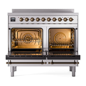 ILVE Nostalgie II 40-Inch Induction Range with 6 Induction Elements, 4.3 cu. ft. Oven, Stainless Steel with Burnished Trim, Solid Door, UNDI406QNMPSSB