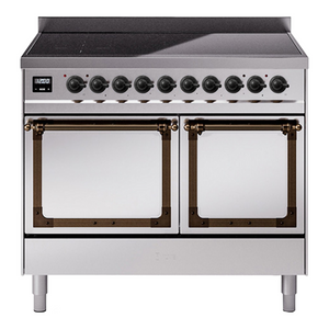 ILVE Nostalgie II 40-Inch Induction Range with 6 Induction Elements, 4.3 cu. ft. Oven, Stainless Steel with Burnished Trim, Solid Door, UNDI406QNMPSSB