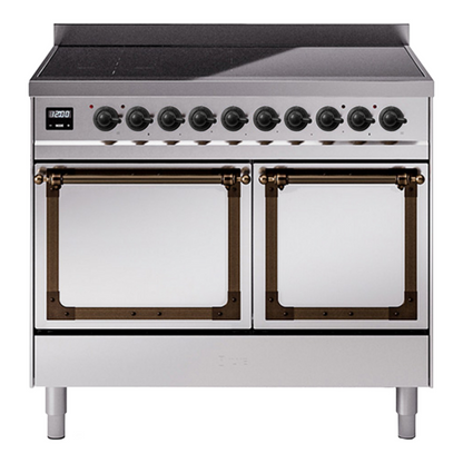 ILVE Nostalgie II 40-Inch Induction Range with 6 Induction Elements, 4.3 cu. ft. Oven, Stainless Steel with Burnished Trim, Solid Door, UNDI406QNMPSSB