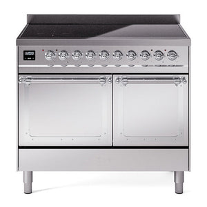 ILVE Nostalgie II 40-Inch Induction Range with 6 Induction Elements, 4.3 cu. ft. Oven, Stainless Steel with Chrome Trim, Solid Door, UNDI406QNMPSSC