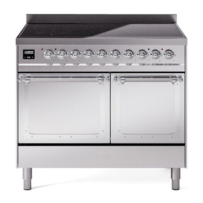 ILVE Nostalgie II 40-Inch Induction Range with 6 Induction Elements, 4.3 cu. ft. Oven, Stainless Steel with Chrome Trim, Solid Door, UNDI406QNMPSSC