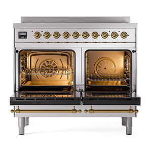 ILVE Nostalgie II 40-Inch Induction Range with 6 Induction Elements, 4.3 cu. ft. Oven, Stainless Steel with Brass Trim, Solid Door, UNDI406QNMPSSG