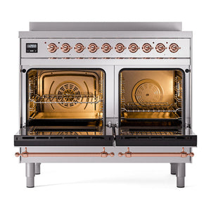 ILVE Nostalgie II 40-Inch Induction Range with 6 Induction Elements, 4.3 cu. ft. Oven, Stainless Steel with Copper Trim, Solid Door, UNDI406QNMPSSP