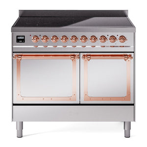 ILVE Nostalgie II 40-Inch Induction Range with 6 Induction Elements, 4.3 cu. ft. Oven, Stainless Steel with Copper Trim, Solid Door, UNDI406QNMPSSP