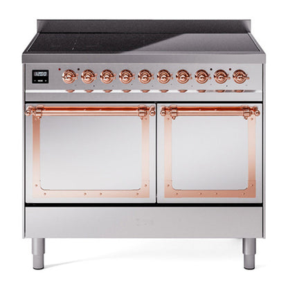 ILVE Nostalgie II 40-Inch Induction Range with 6 Induction Elements, 4.3 cu. ft. Oven, Stainless Steel with Copper Trim, Solid Door, UNDI406QNMPSSP