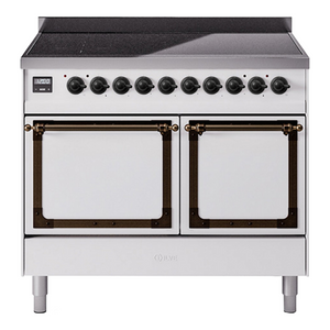 ILVE Nostalgie II 40-Inch Induction Range with 6 Induction Elements, 4.3 cu. ft. Oven, White with Burnished Trim, Solid Door, UNDI406QNMPWHB