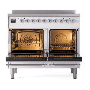 ILVE Nostalgie II 40-Inch Induction Range with 6 Induction Elements, 4.3 cu. ft. Oven, White with Chrome Trim, Solid Door, UNDI406QNMPWHC