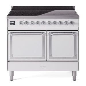 ILVE Nostalgie II 40-Inch Induction Range with 6 Induction Elements, 4.3 cu. ft. Oven, White with Chrome Trim, Solid Door, UNDI406QNMPWHC