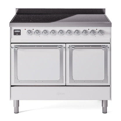 ILVE Nostalgie II 40-Inch Induction Range with 6 Induction Elements, 4.3 cu. ft. Oven, White with Chrome Trim, Solid Door, UNDI406QNMPWHC