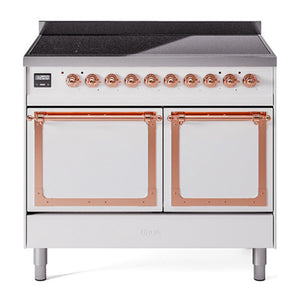 ILVE Nostalgie II 40-Inch Induction Range with 6 Induction Elements, 4.3 cu. ft. Oven, White with Copper Trim, Solid Door, UNDI406QNMPWHP