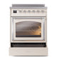 ILVE Nostalgie II 30-Inch Induction Range with 4 Induction Elements, 3.5 cu. ft. Oven, Antique White with Chrome Trim, Triple Glass Door, UNI304NMPAWC