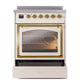 ILVE Nostalgie II 30-Inch Induction Range with 4 Induction Elements, 3.5 cu. ft. Oven, Antique White with Brass Trim, Triple Glass Door, UNI304NMPAWG