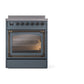 ILVE Nostalgie II 30-Inch Induction Range with 4 Induction Elements, 3.5 cu. ft. Oven, Blue Grey with Burnished Trim, Triple Glass Door, UNI304NMPBGB