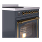 ILVE Nostalgie II 30-Inch Induction Range with 4 Induction Elements, 3.5 cu. ft. Oven, Blue Grey with Brass Trim, Triple Glass Door, UNI304NMPBGG