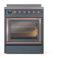 ILVE Nostalgie II 30-Inch Induction Range with 4 Induction Elements, 3.5 cu. ft. Oven, Blue Grey with Copper Trim, Triple Glass Door, UNI304NMPBGP