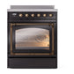 ILVE Nostalgie II 30-Inch Induction Range with 4 Induction Elements, 3.5 cu. ft. Oven, Glossy Black with Burnished Trim, Triple Glass Door, UNI304NMPBKB