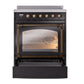 ILVE Nostalgie II 30-Inch Induction Range with 4 Induction Elements, 3.5 cu. ft. Oven, Glossy Black with Burnished Trim, Triple Glass Door, UNI304NMPBKB