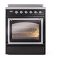 ILVE Nostalgie II 30-Inch Induction Range with 4 Induction Elements, 3.5 cu. ft. Oven, Glossy Black with Chrome Trim, Triple Glass Door, UNI304NMPBKC