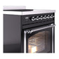 ILVE Nostalgie II 30-Inch Induction Range with 4 Induction Elements, 3.5 cu. ft. Oven, Glossy Black with Chrome Trim, Triple Glass Door, UNI304NMPBKC