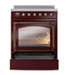 ILVE Nostalgie II 30-Inch Induction Range with 4 Induction Elements, 3.5 cu. ft. Oven, Burgundy with Burnished Trim, Triple Glass Door, UNI304NMPBUB