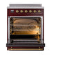 ILVE Nostalgie II 30-Inch Induction Range with 4 Induction Elements, 3.5 cu. ft. Oven, Burgundy with Brass Trim, Triple Glass Door, UNI304NMPBUG