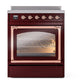 ILVE Nostalgie II 30-Inch Induction Range with 4 Induction Elements, 3.5 cu. ft. Oven, Burgundy with Copper Trim, Triple Glass Door, UNI304NMPBUP