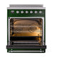 ILVE Nostalgie II 30-Inch Induction Range with 4 Induction Elements, 3.5 cu. ft. Oven, Emerald Green with Chrome Trim, Triple Glass Door, UNI304NMPEGC