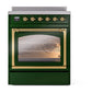 ILVE Nostalgie II 30-Inch Induction Range with 4 Induction Elements, 3.5 cu. ft. Oven, Emerald Green with Brass Trim, Triple Glass Door, UNI304NMPEGG