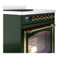 ILVE Nostalgie II 30-Inch Induction Range with 4 Induction Elements, 3.5 cu. ft. Oven, Emerald Green with Brass Trim, Triple Glass Door, UNI304NMPEGG
