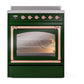 ILVE Nostalgie II 30-Inch Induction Range with 4 Induction Elements, 3.5 cu. ft. Oven, Emerald Green with Copper Trim, Triple Glass Door, UNI304NMPEGP
