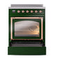 ILVE Nostalgie II 30-Inch Induction Range with 4 Induction Elements, 3.5 cu. ft. Oven, Emerald Green with Copper Trim, Triple Glass Door, UNI304NMPEGP