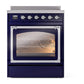 ILVE Nostalgie II 30-Inch Induction Range with 4 Induction Elements, 3.5 cu. ft. Oven, Midnight Blue with Chrome Trim, Triple Glass Door, UNI304NMPMBC