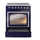 ILVE Nostalgie II 30-Inch Induction Range with 4 Induction Elements, 3.5 cu. ft. Oven, Midnight Blue with Chrome Trim, Triple Glass Door, UNI304NMPMBC