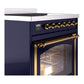 ILVE Nostalgie II 30-Inch Induction Range with 4 Induction Elements, 3.5 cu. ft. Oven, Midnight Blue with Brass Trim, Triple Glass Door, UNI304NMPMBG