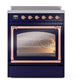 ILVE Nostalgie II 30-Inch Induction Range with 4 Induction Elements, 3.5 cu. ft. Oven, Midnight Blue with Copper Trim, Triple Glass Door, UNI304NMPMBP