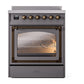 ILVE Nostalgie II 30-Inch Induction Range with 4 Induction Elements, 3.5 cu. ft. Oven, Graphite Matte with Burnished Trim, Triple Glass Door, UNI304NMPMGB