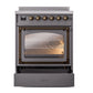 ILVE Nostalgie II 30-Inch Induction Range with 4 Induction Elements, 3.5 cu. ft. Oven, Graphite Matte with Burnished Trim, Triple Glass Door, UNI304NMPMGB