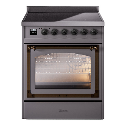 ILVE Nostalgie II 30-Inch Induction Range with 4 Induction Elements, 3.5 cu. ft. Oven, Graphite Matte with Burnished Trim, Triple Glass Door, UNI304NMPMGB